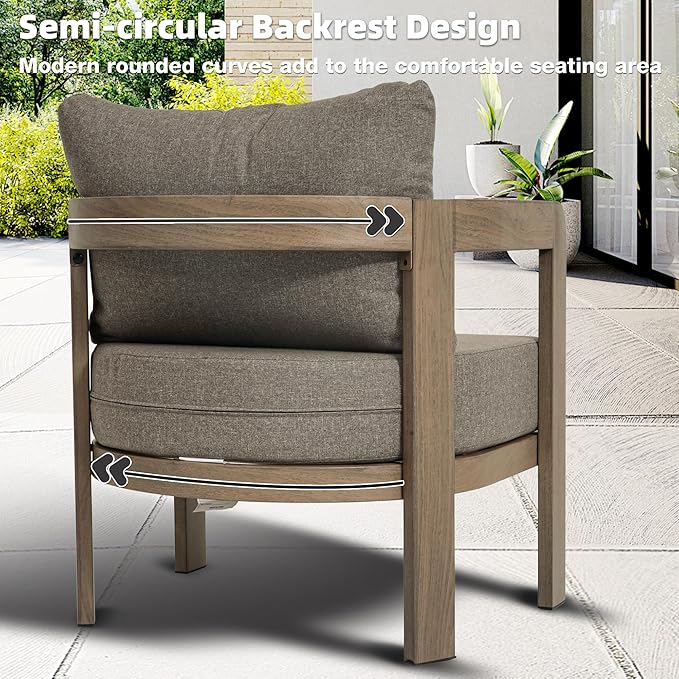 Outdoor Furniture Set, 2Pcs Patio Armchairs, Metal Modern Outside Furniture with 6'' Thick Cushions, Outdoor Conversation Set Balcony Chairs for Backyard, Porch,Deck,Brown