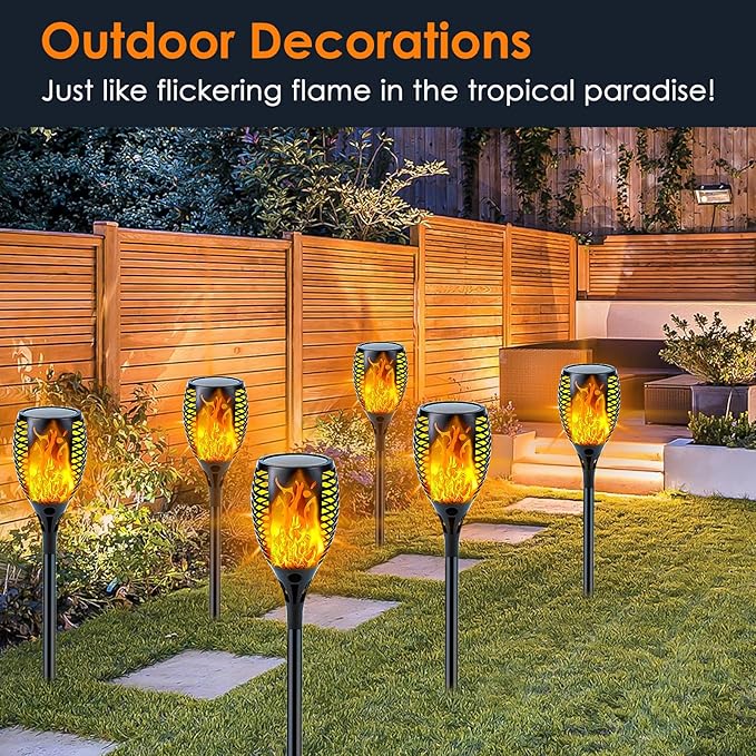 4 Pack Super Larger Size Solar Flame Torch Lights with Flickering Flame, Solar Flame Lights Outdoor Waterproof for Garden Decor, Extra Bright Tiki Torches Solar Lights Outdoor for Pathway Patio Yard