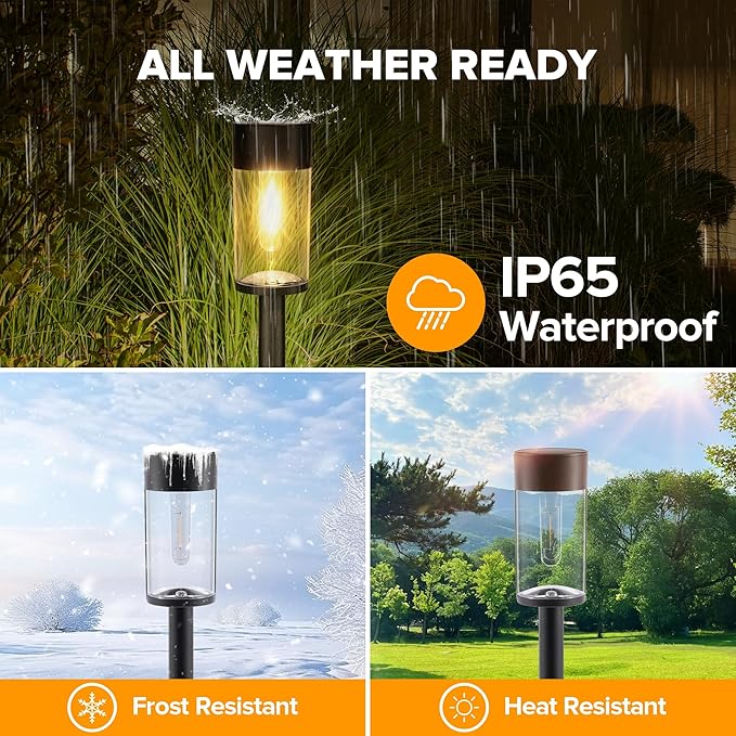 UME 8 Pack Solar Pathway Lights Outdoor, Bright Solar Garden Lights with Metal Design–IP65 Waterproof, Auto On/Off, 3000K LED Landscape Lighting for Yard, Lawn, Walkway, Driveway, Patio Decor
