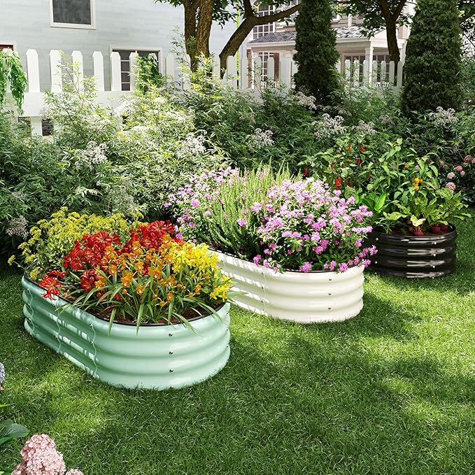 Galvanized Metal Planter Raised Garden Bed Kit for Gardening Outdoor，4x2x1ft 2 Planter Grow Garden Box Raised Flower Bed，Long Vegetable Clearance Herb Raised Garden Beds for Container Gardening