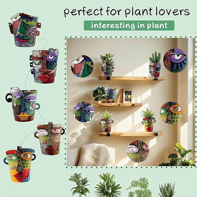 Picasso Abstract Face Flower Pot,Unique Resin Crafted Planter with Drainage Holes,Interesting Colorful Planter with Human face,for Indoor and Outdoor Botanical Home décor (Modern)