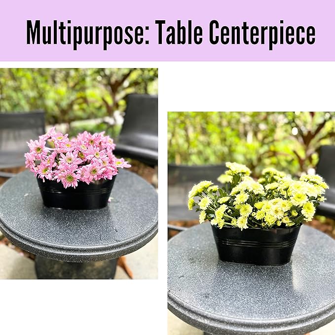 LaLaGreen Rail Planter Outdoor Plants(5 Pack, 11.8 Inch) Black Metal Iron Hanging Flower Pots Deck Railings Fence Buckets Modern Countryside Boho Style Wall Mount Window Box Plant Holder Porch Decor