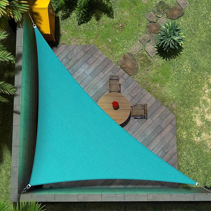 Amgo Custom Size 7' x 7' x 9.9' Turquoise Triangle Sun Shade Sail Order to Make Canopy Awning UPF50+ AGSLT, 95% UV Blockage, Water & Air Permeable, 200GSM Commercial Standard (We Customize)