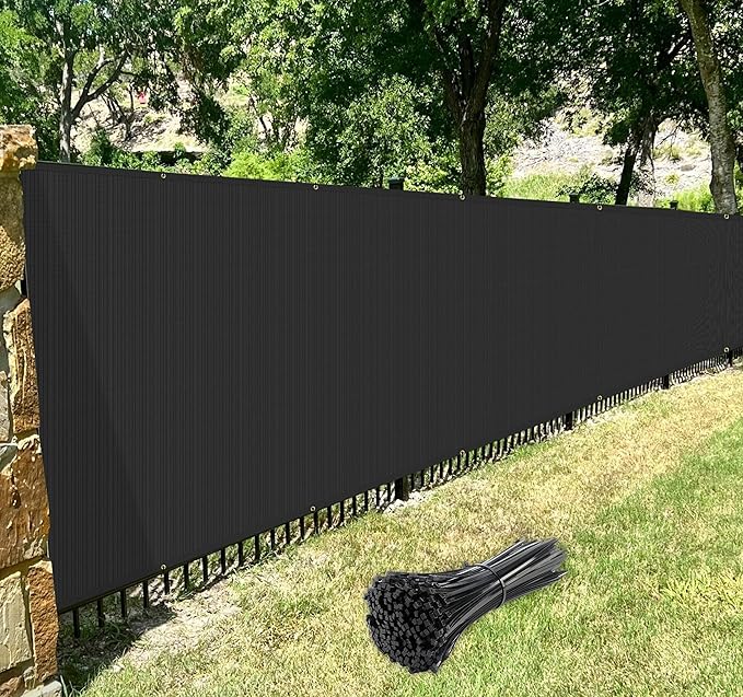Windscreen4less Privacy Fence Screen Heavy Duty Windscreen Fencing Mesh Fabric Shade Net Cover with Brass Grommtes for Outdoor Wall Garden Yard Pool Deck, 6'x59' Black